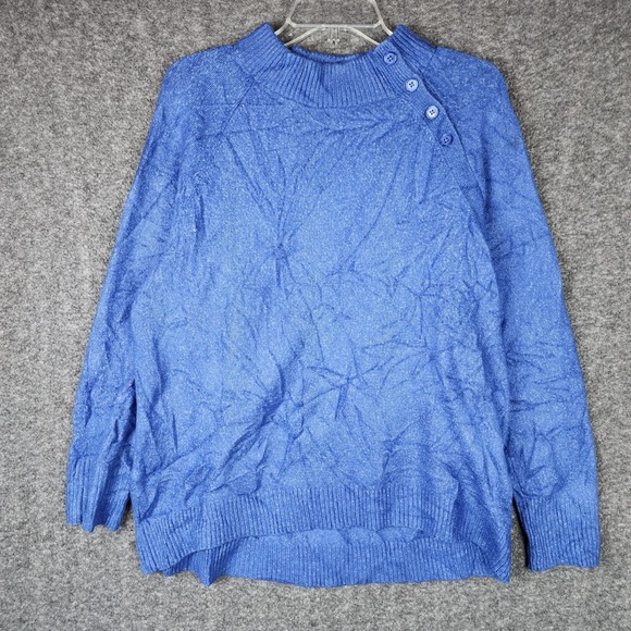 Talbots Sweaters - Talbots Sweater Womens LP Shoulder Button Mock Neck Blue EUC
